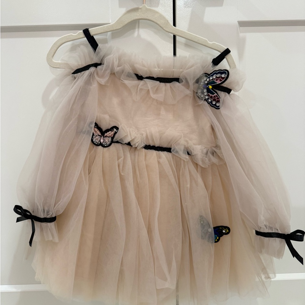 Lola + The Boys Beige Tulle Butterfly Accent Dress